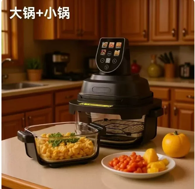 Visible Glass Dual Pot Air Fryer Oven Combo, Large Capacity Smart Touch Screen Electric Oven Hot Air Fryer
