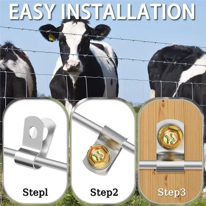 ABSE-Stainless Steel Wire Fixers, Fasteners Post Screw Wire Clamp 200Set- Agricultural Fencing Clips