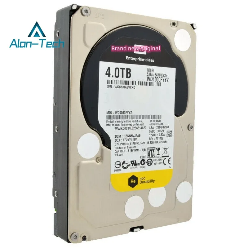 Nieuwe Originele Hdd Voor W-D/W-Estern Digitale Wd4000fyyz 4T Monitoring Desktop Harde Schijf Enterprise Server 7200 Rpm Zwarte Schijf