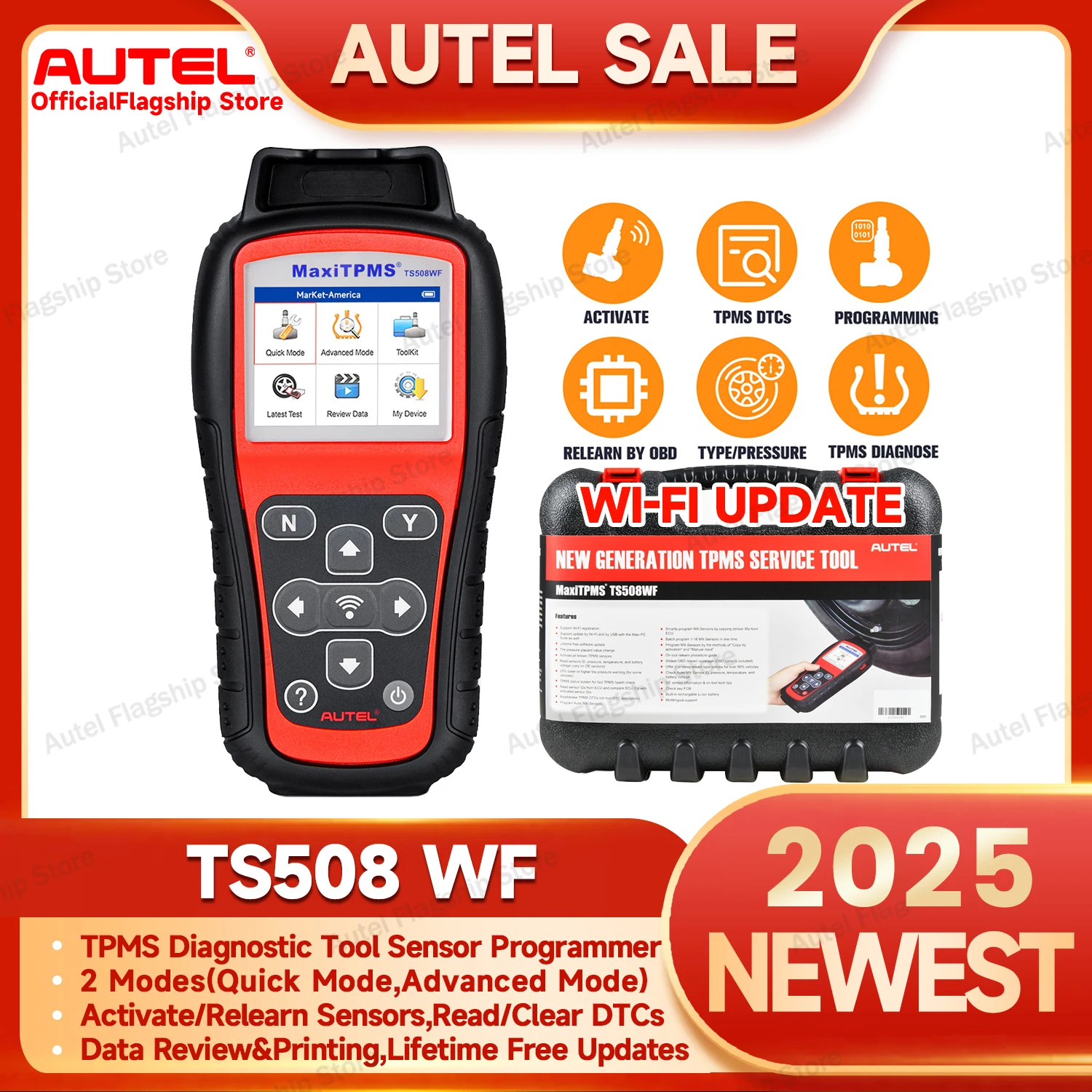 Autel MaxiTPMS TS508 TS508WF TPMS Relearn Tool Activate/Relearn All Sensors, TPMS Reset, Read/Clear TPMS DTCs Program MX-Sensor