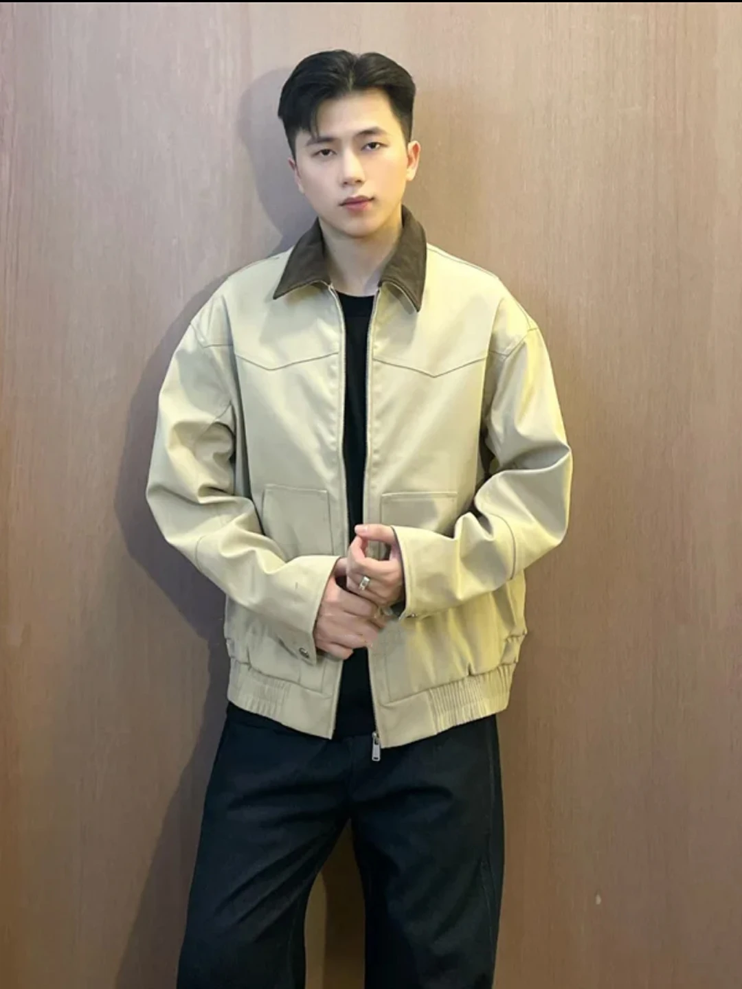 

Barn Style Men's Jacket Stand Collar Short Baseball Coat American 3D Tailoring Youthful Feel Autumn Wear Zipper Closure