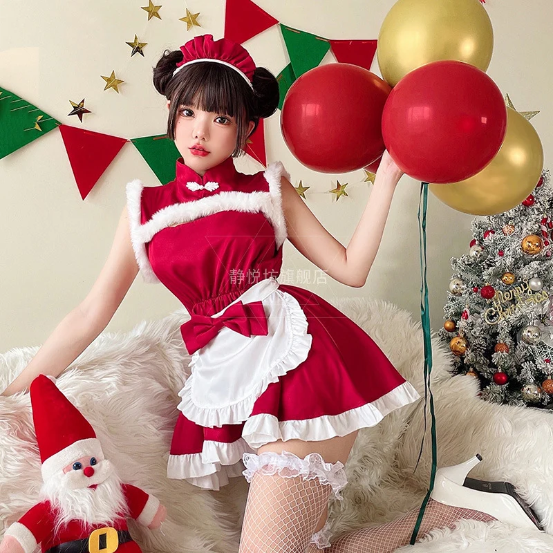 Christmas Dress for Women Costume Cosplay Sexy Red Christmas Clothing Rabbit Girl Maid Attire Anime New Year Disfraz