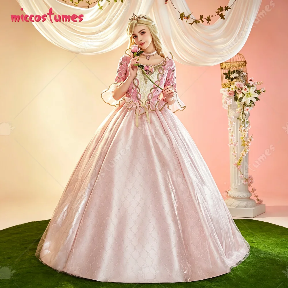 Image of 【Versandbereit】Cosplay.fm Damen Rosa Prinzessinnen-Cosplay-Kostüm Ballkleid mit Krone und Halskette für Halloween
