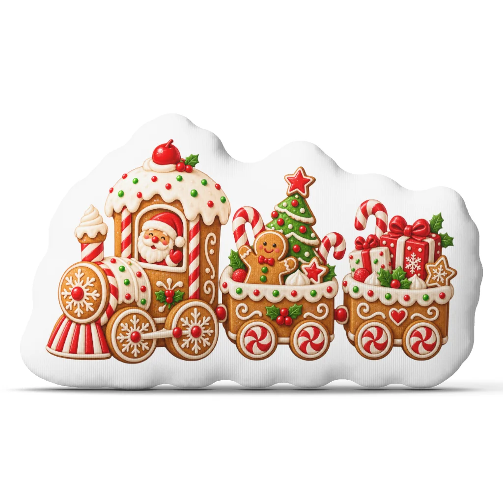 Christmas Gingerbread Train Pillow Santa Claus Candy Cushion Irregular Stuffed Throw Pillow Holiday Home Decor Gift Sofa