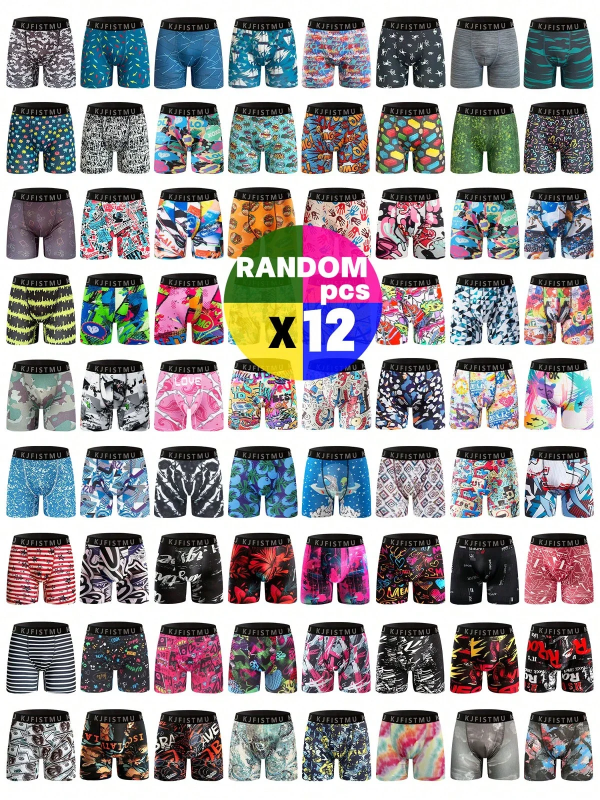 

12pcs Mens Boxer Shorts With Graffiti Print Comfortable Breathable Quick Dry