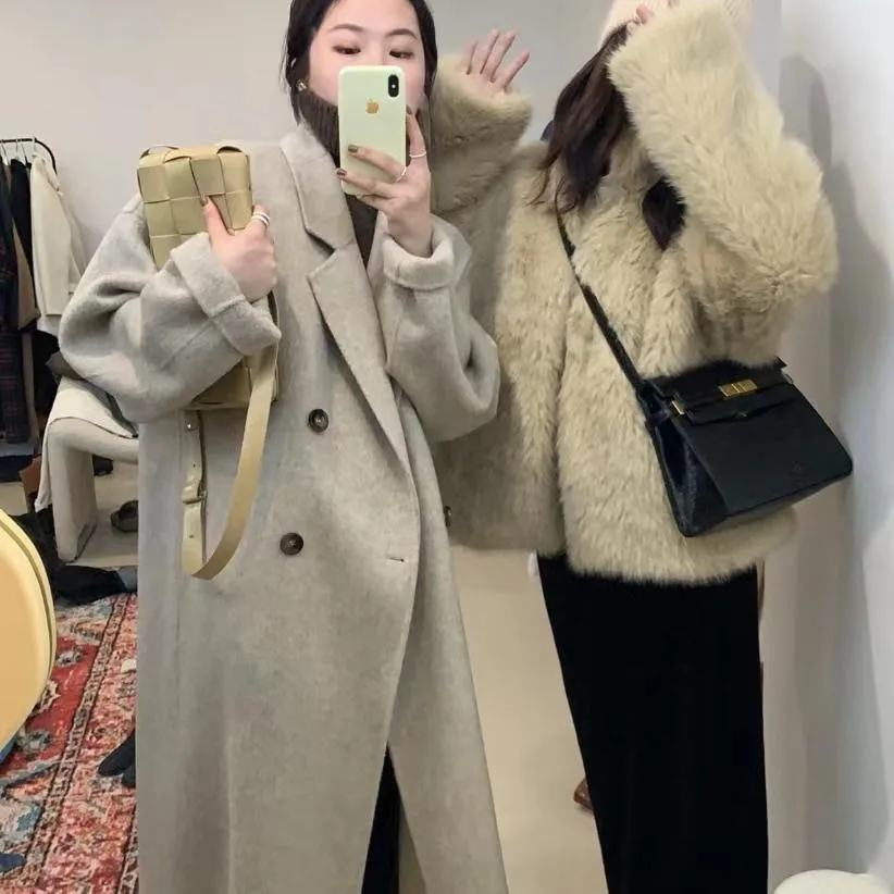 

2024 Double-sided Cashmere Long Coat for Women 11 Color Winter Hepburn Style Thick and High-quality Woolen Trench Coat