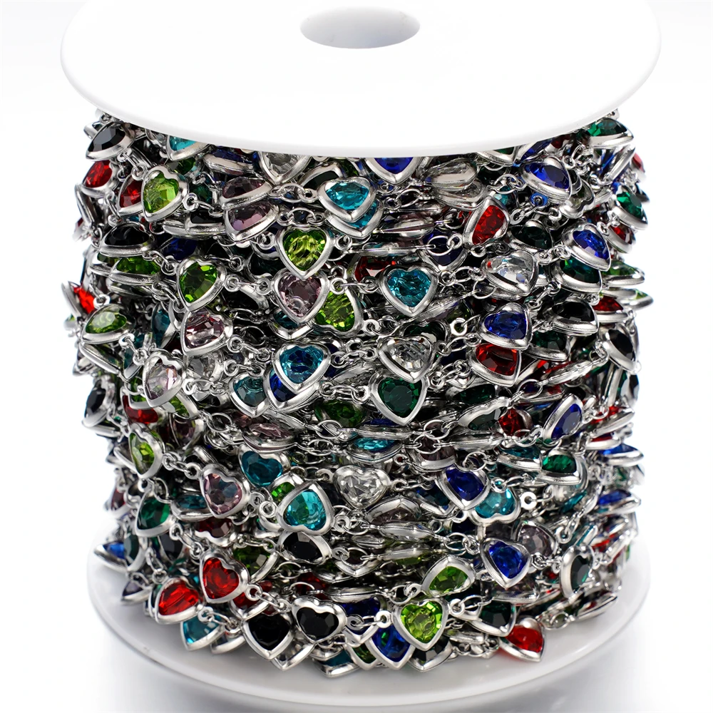 1Meter Colorful Geometry Glass Crystal Stainless Steel Chains Bracelet Necklace Chain for DIY Anklet Findings Jewelry Making
