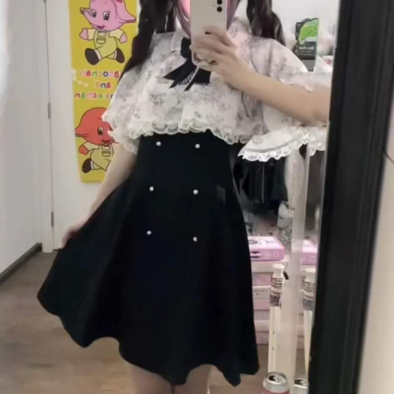 Bow Y2K Dresses Japan Shawl Detachable Dual Use Splicing Lapel Home Subculture Dress 2 Piece Set Summer Cute Outfit Dresses New