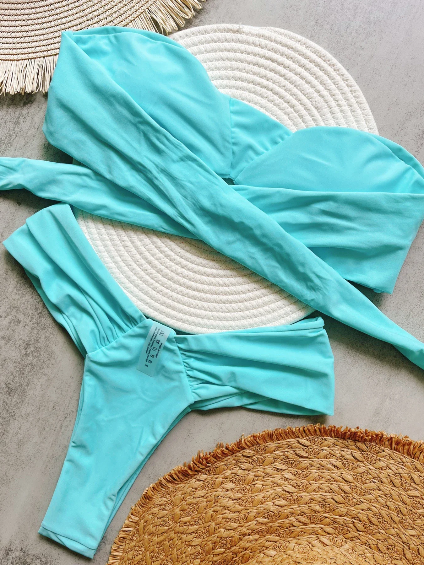 2025 新しいセクシーな固体バンドービキニセット水着女性のためのプッシュアップ水着ハイカット水着夏のビーチウェア水着