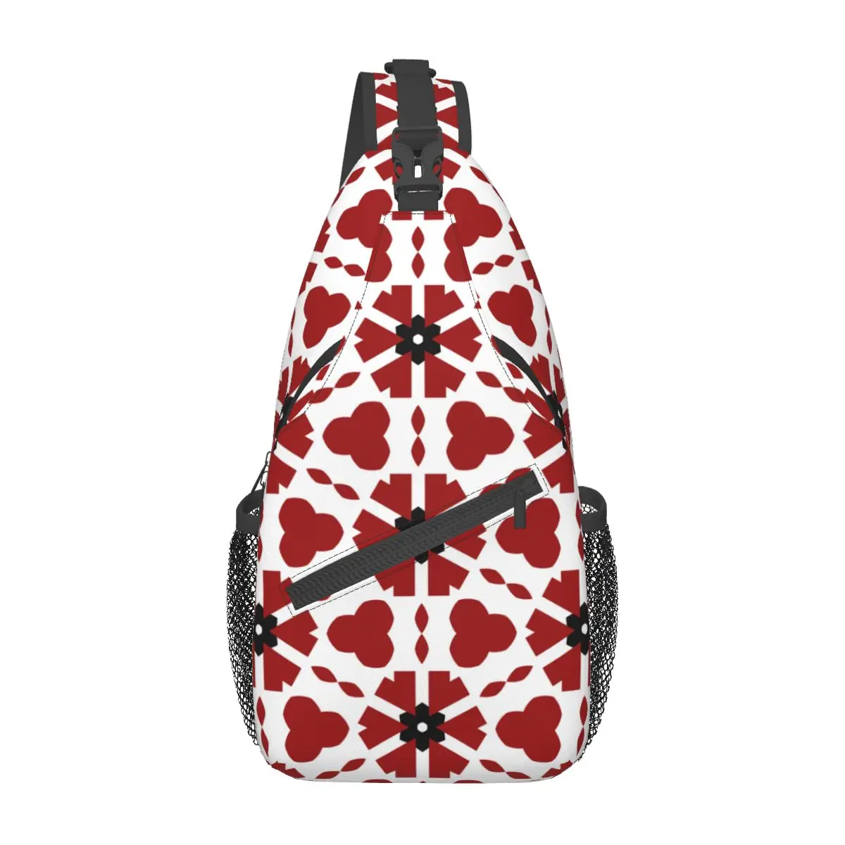 Rood Zwart Wit Geometrische Sling Tassen Borst Crossbody Schouder Sling Rugzak Wandelen Reizen Daypacks Mannen Vrouwen Pack