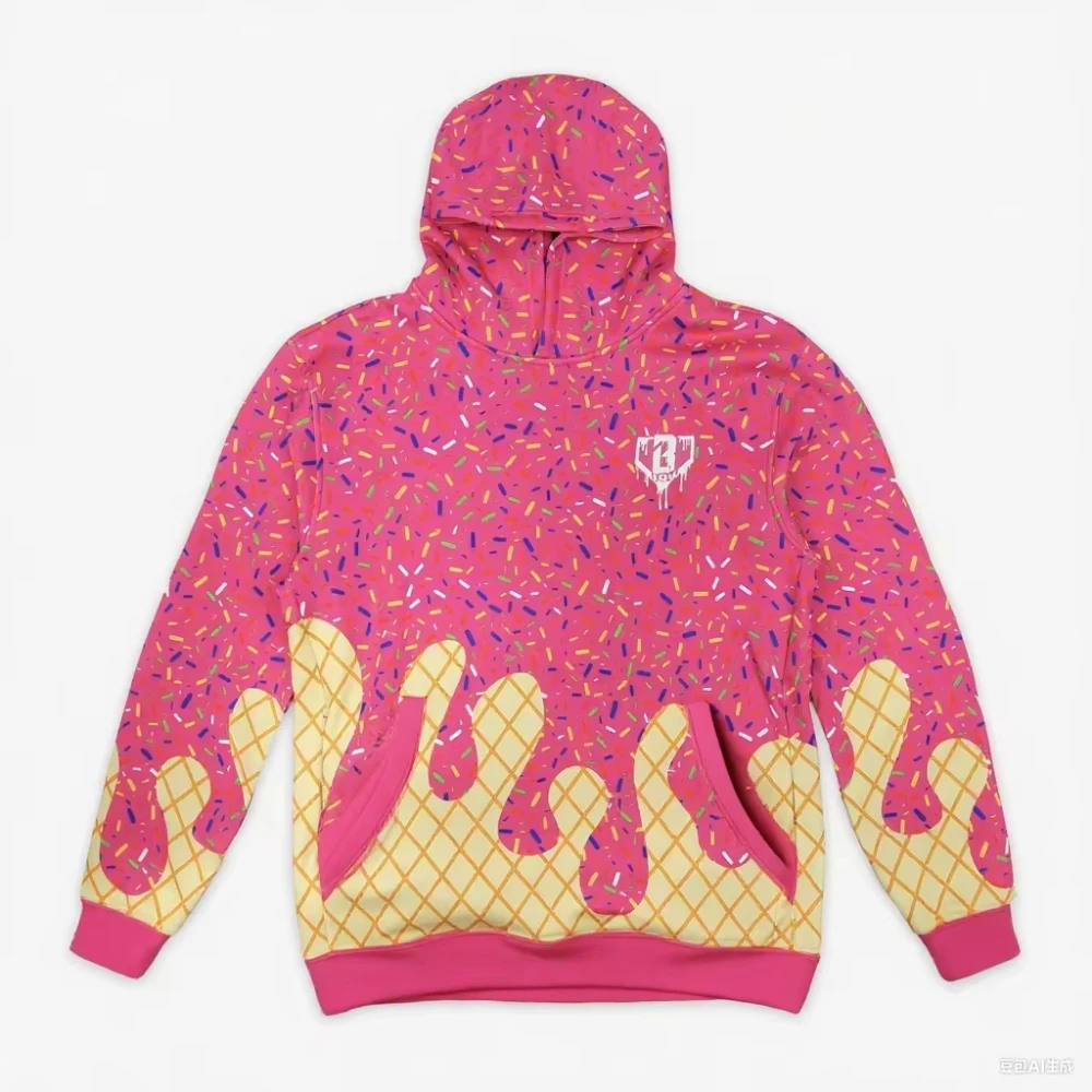 סווטשירט נייטרלי נוח לספורט בחוץ עם הדפס 3D של סדרת גלידה 101 לילדים/מבוגרים בסגנון בייסבול חדש לסתיו/חורף 2025