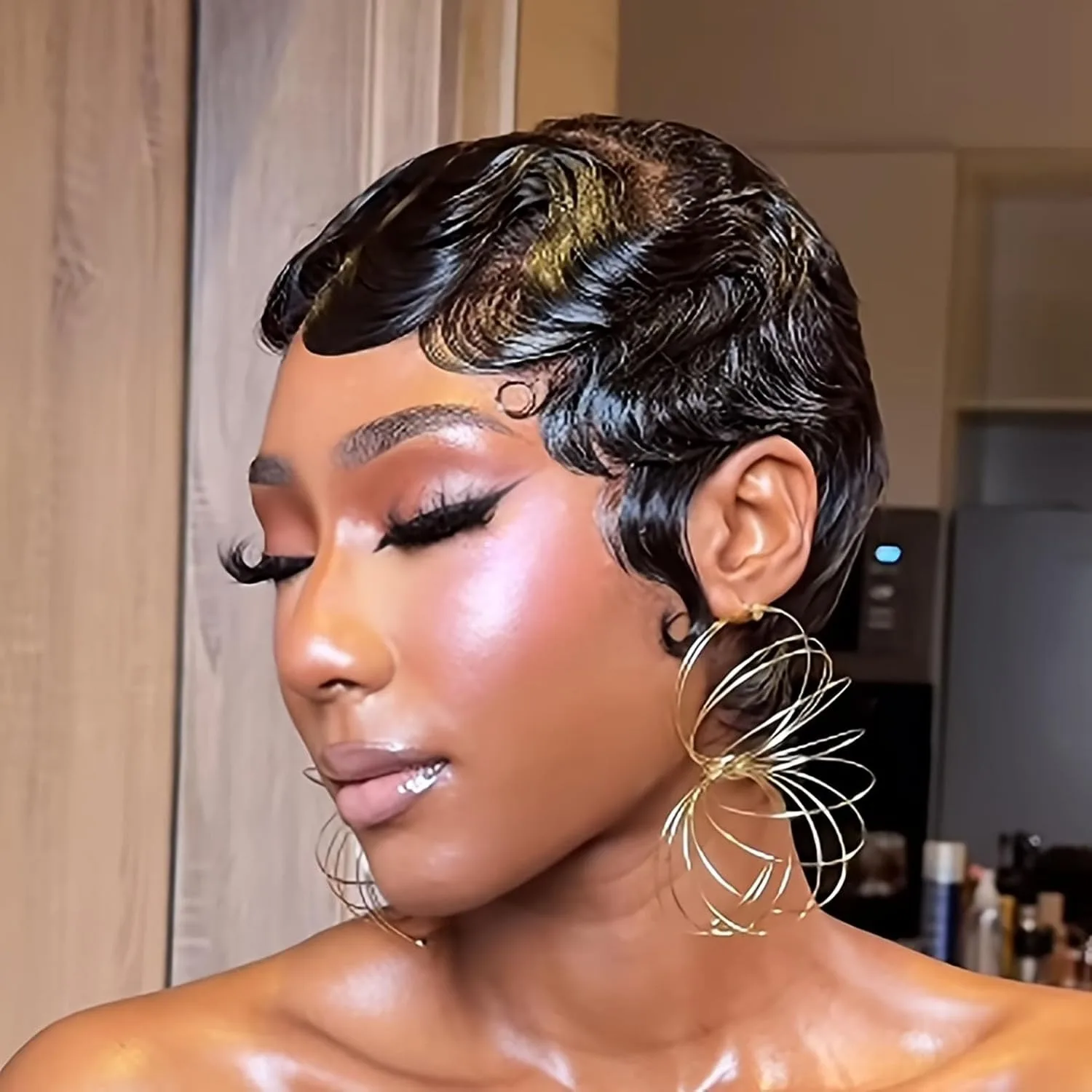 Black Curly Pixie C… - image