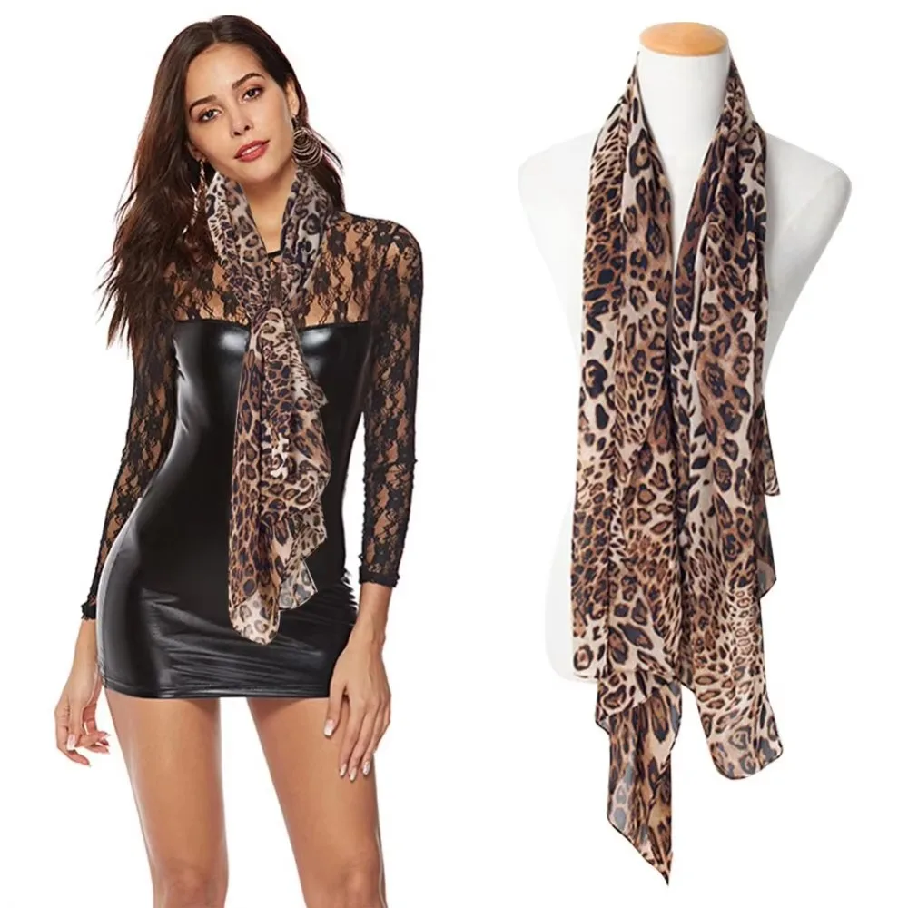 

Hot Sale Leopard Print Chiffon Scarf Soft Elegant Shawl Silk Scarf Vintage Long Chiffon Shawl Scarf Lady