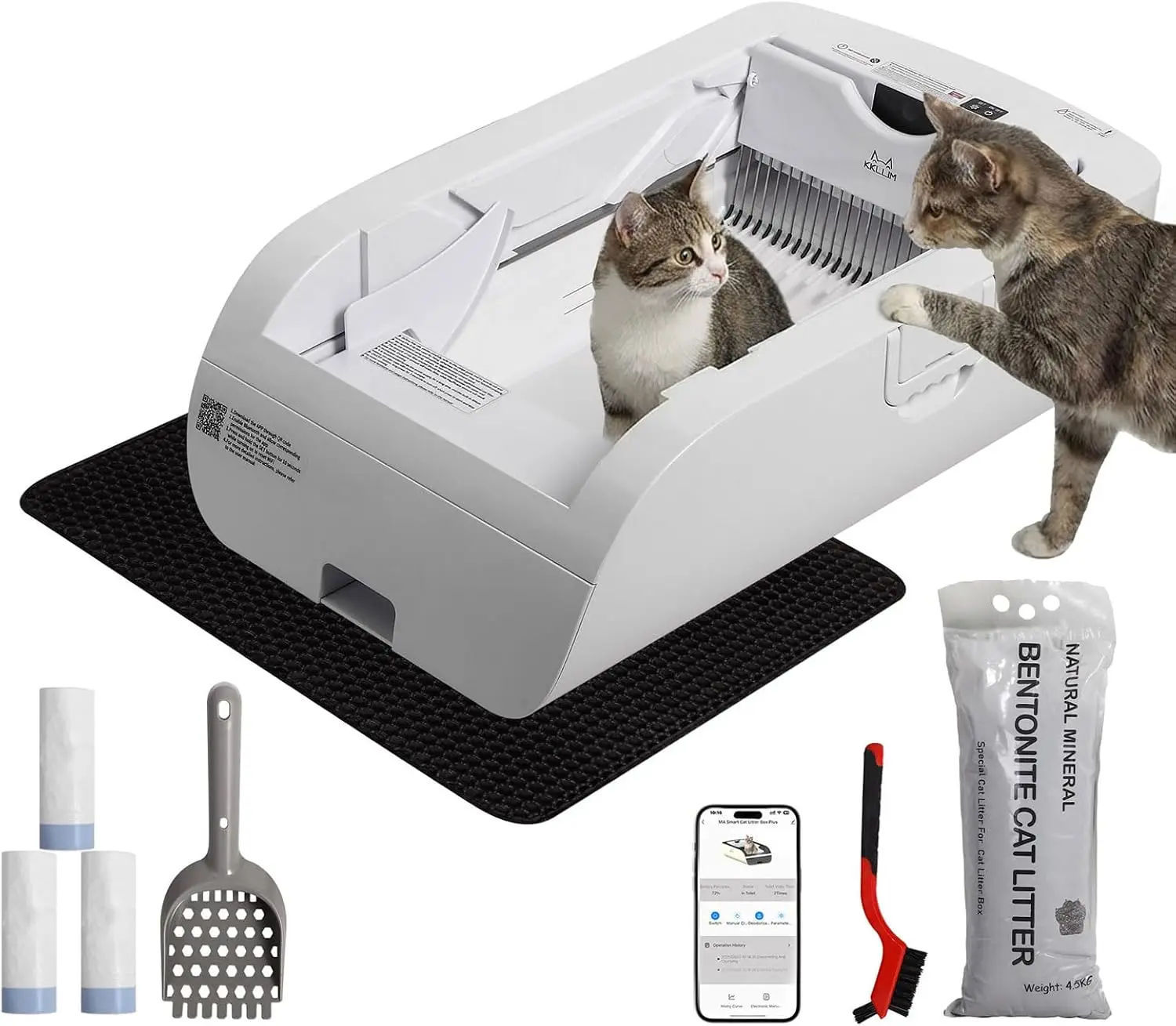 Self Cleaning Litter Box,Open-Top Automatic Cat Litter Box APP Control (2.4G/5G) with Health Tracking, Dual Safety Sensors&Odorl