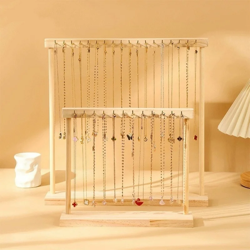 Chains Earrings Bracelets Showcase Storage Rack Jewelry Organizer Display Stand Solid Wood Necklace Hanging Countertop Rack
