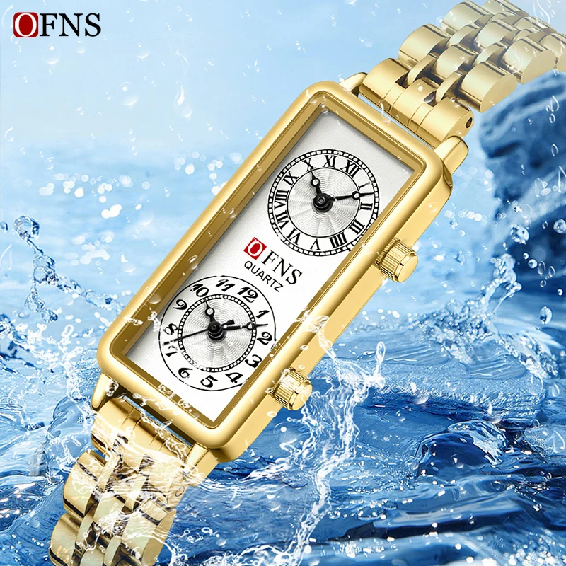 OFNS High-End Fashionable Womens Quartz Watch Casual Niche Hot Selling Dual Time Roman Digital Waterproof Business Womens Watch