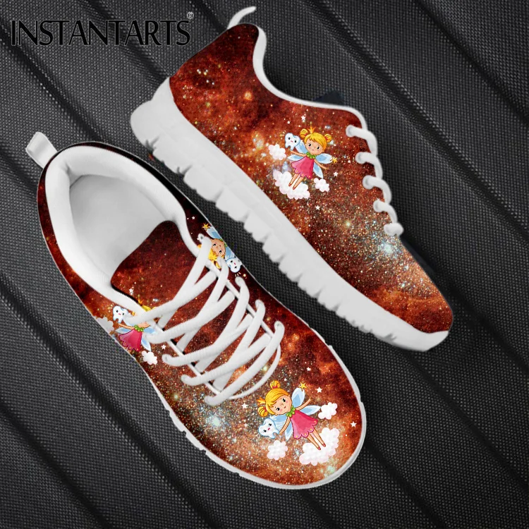 INSTANTARTS Casual Flats Shoes Lightweight Beautiful Dental Tooth Angel Brand Design Mesh Lace Up Comfortable Footwear For Men