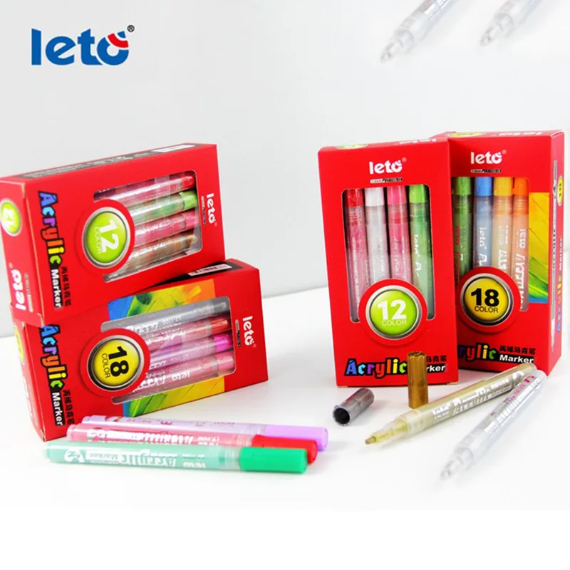 LETO Acrylic Marker Pen Set Permanent Marker 1-2mm Graffiti Ink Fabric Painting Drawing Markers DIY for Shoes Glass Ceramic etc.