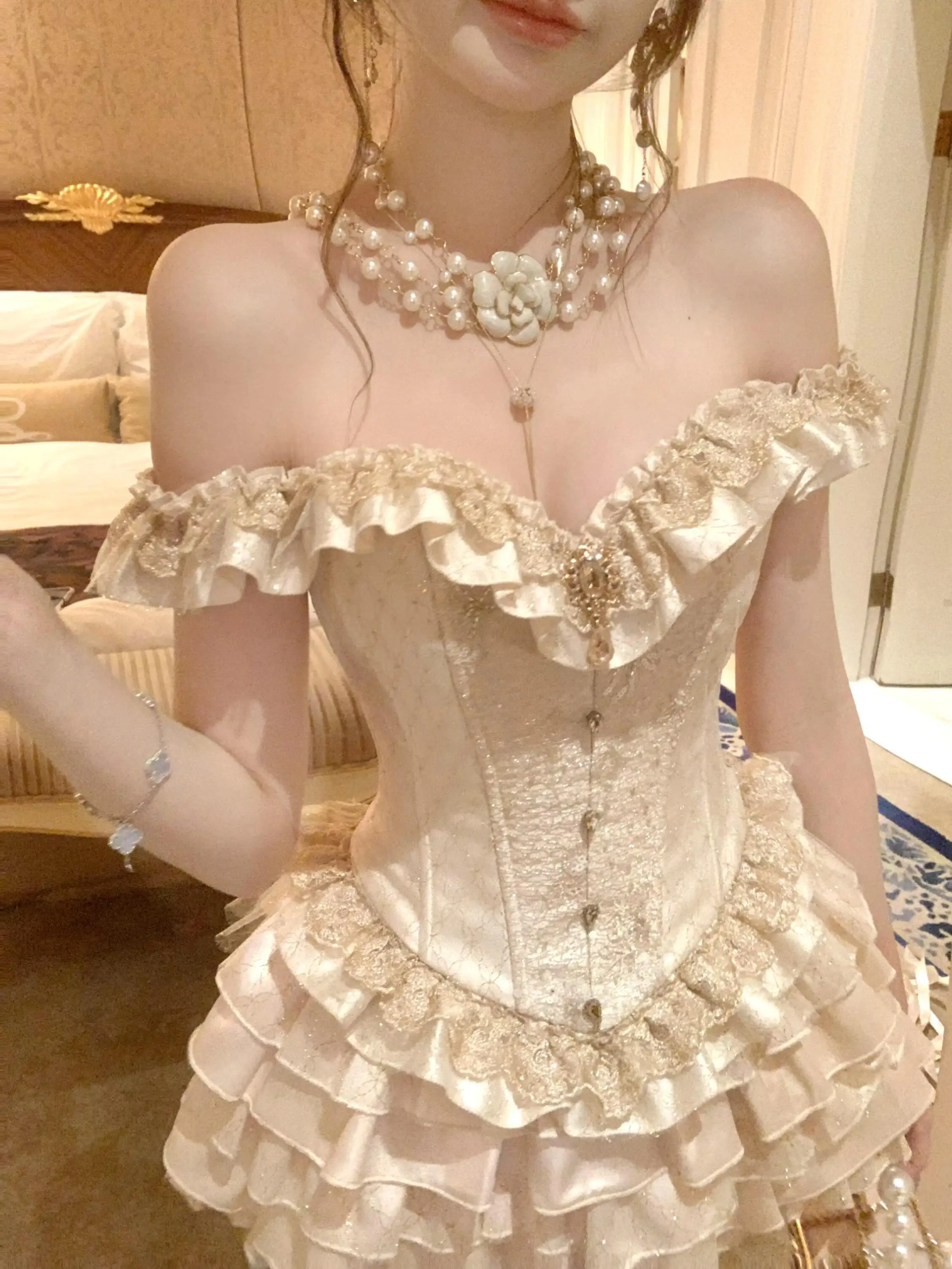 

Slimming Lace Ballet Fishbone Short Skirt Set Korean Style Women's Spring Summer City Commute A-Line Cake Skirt Two-Piece Set