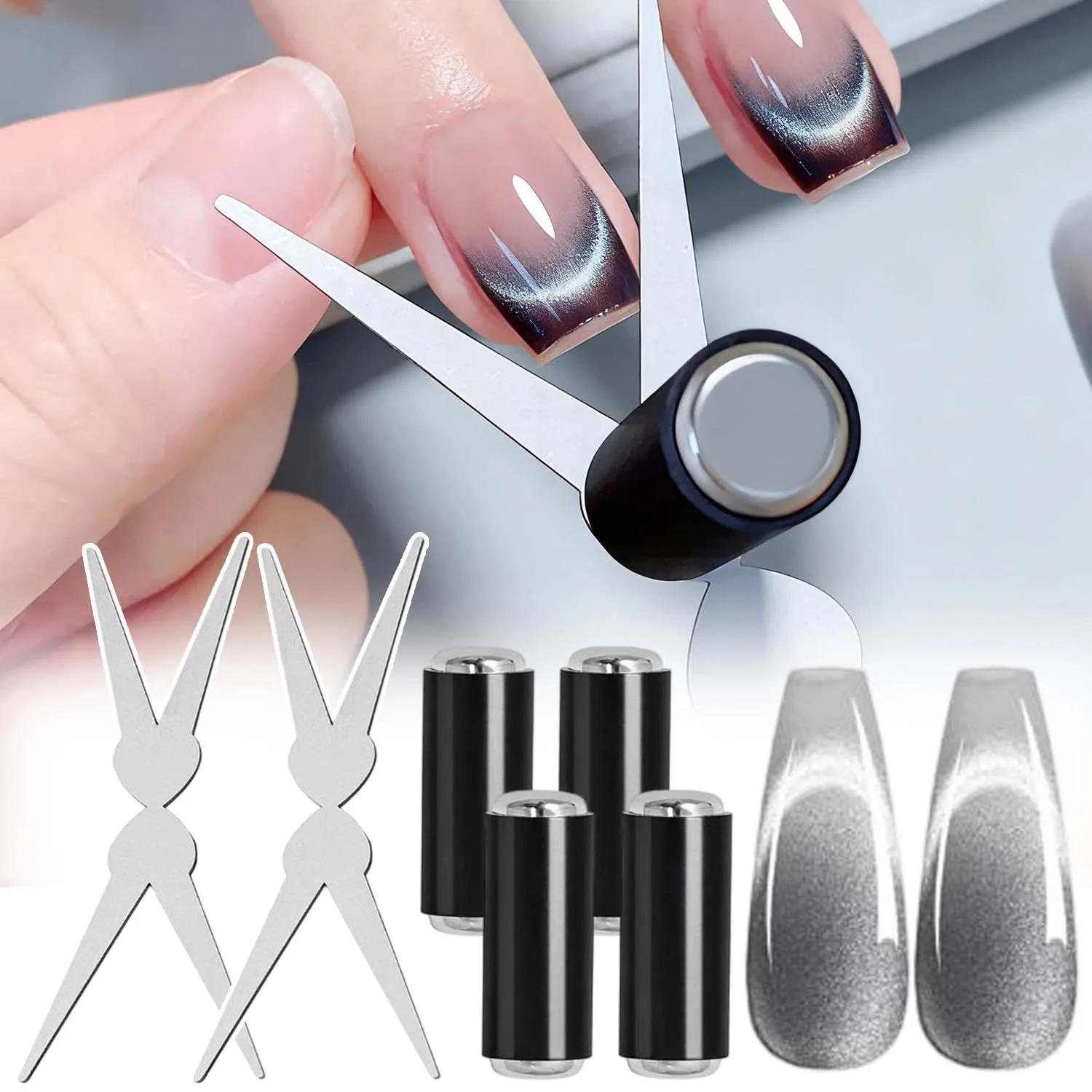 

Набор магнитов для французского дизайна ногтей с двойной головкой, магнитный стержень «кошачий глаз», DIY V-образный гель-лак с эффектом полумесяца, маникюрный инструмент