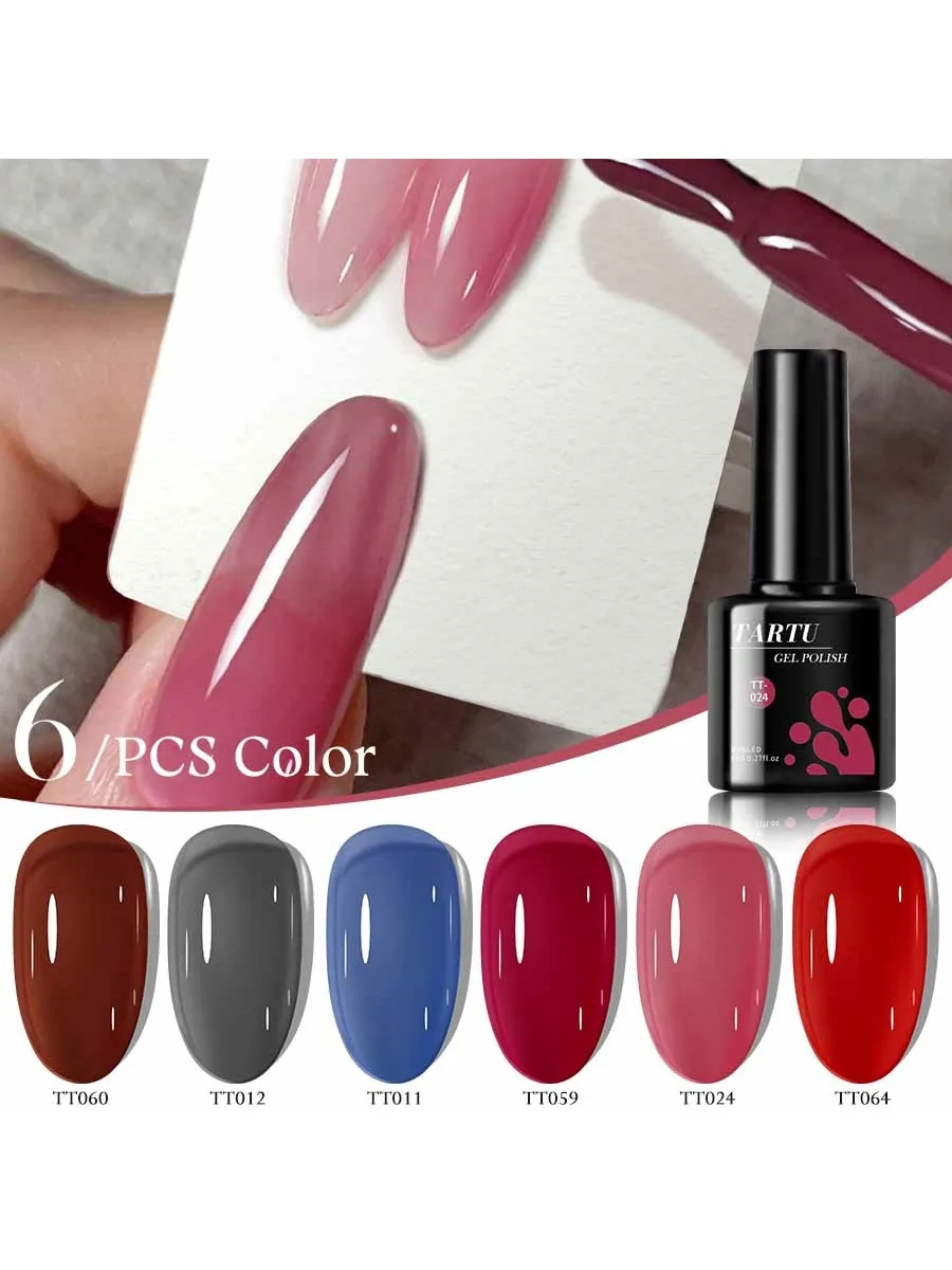 TARTU – ensemble de vernis à ongles Gel 6 couleurs, Kit de vernis Gel Semi-permanent, tremper UV/LED, manucure de Salon, Nail Art sans TPO sans HEMA