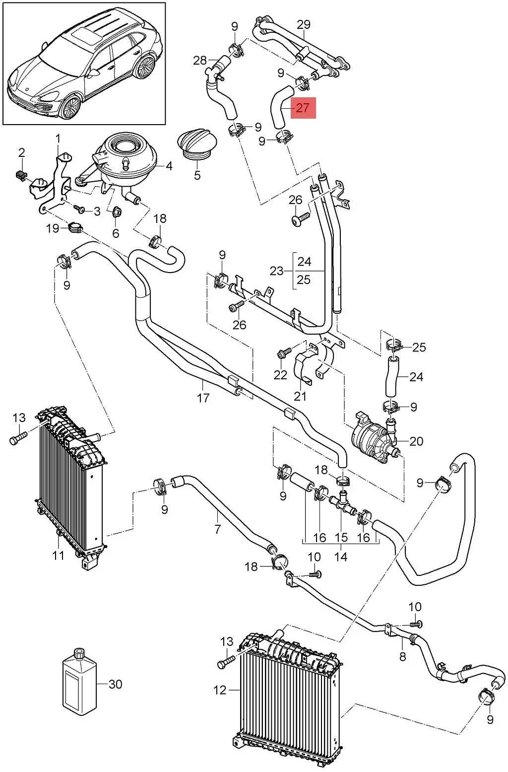 95810610400 7P0121101C Coolant hose for Porsche Cayenne E-Hybrid 3.0T 92a Panamera 970 E-Hybrid 3.0T