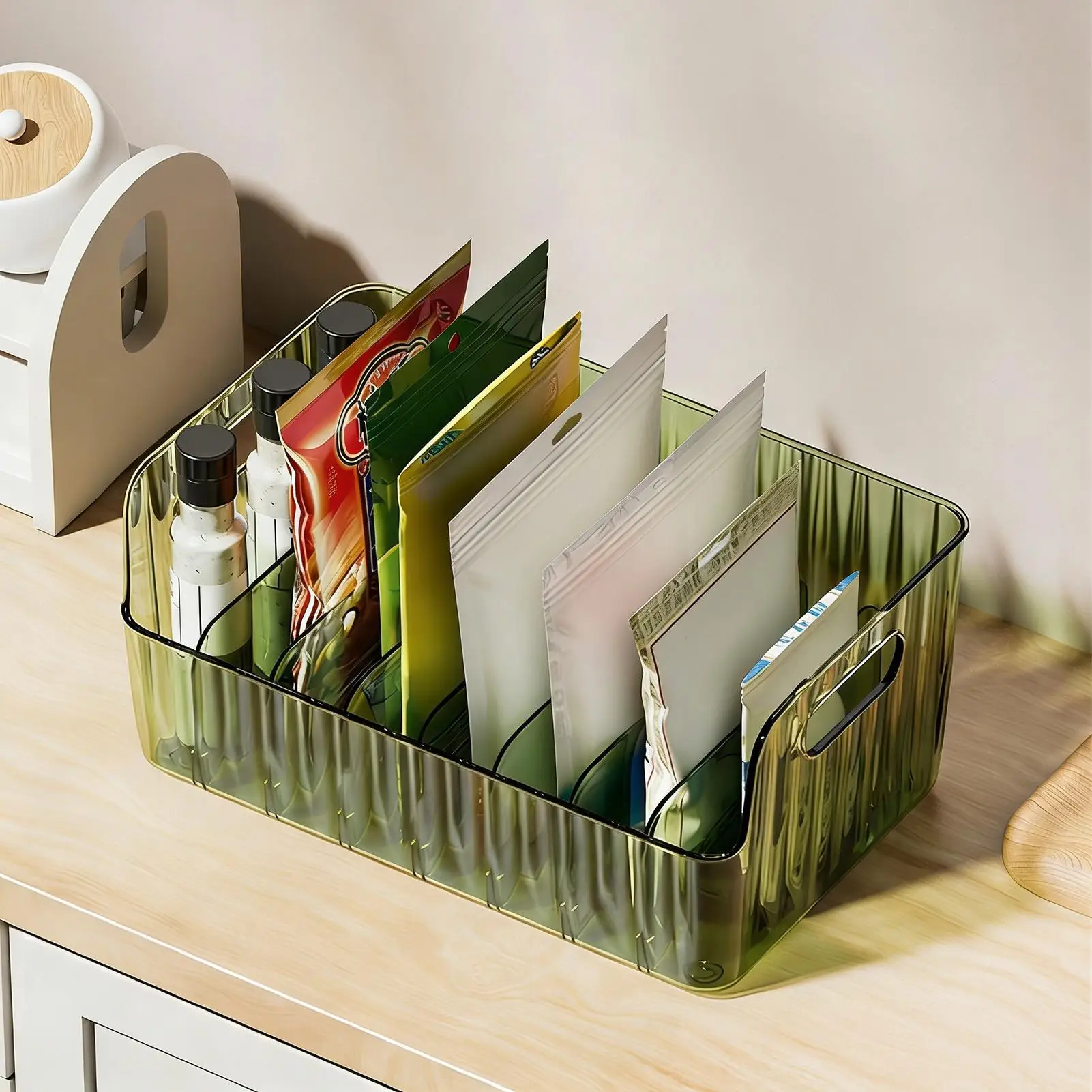 Clear Plastic Seasoning Storage Box with Adjustable Divider Versatile Kitchen Organizer for Spices, Snacks and Small Items