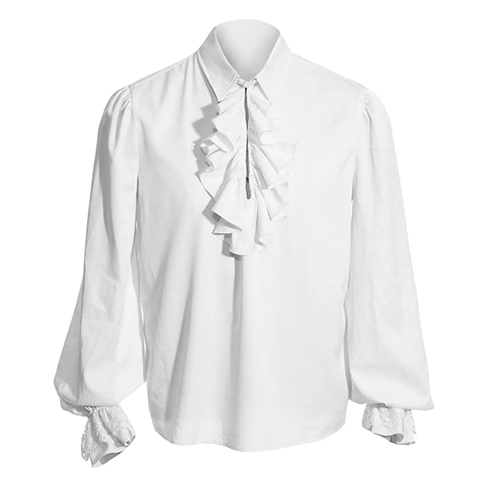 

Men Vintage Palace Style Shirt High Quality Medieval Victorian Blouse Ruffle Collar Flare Sleeve Solid Color Loose Undershirt