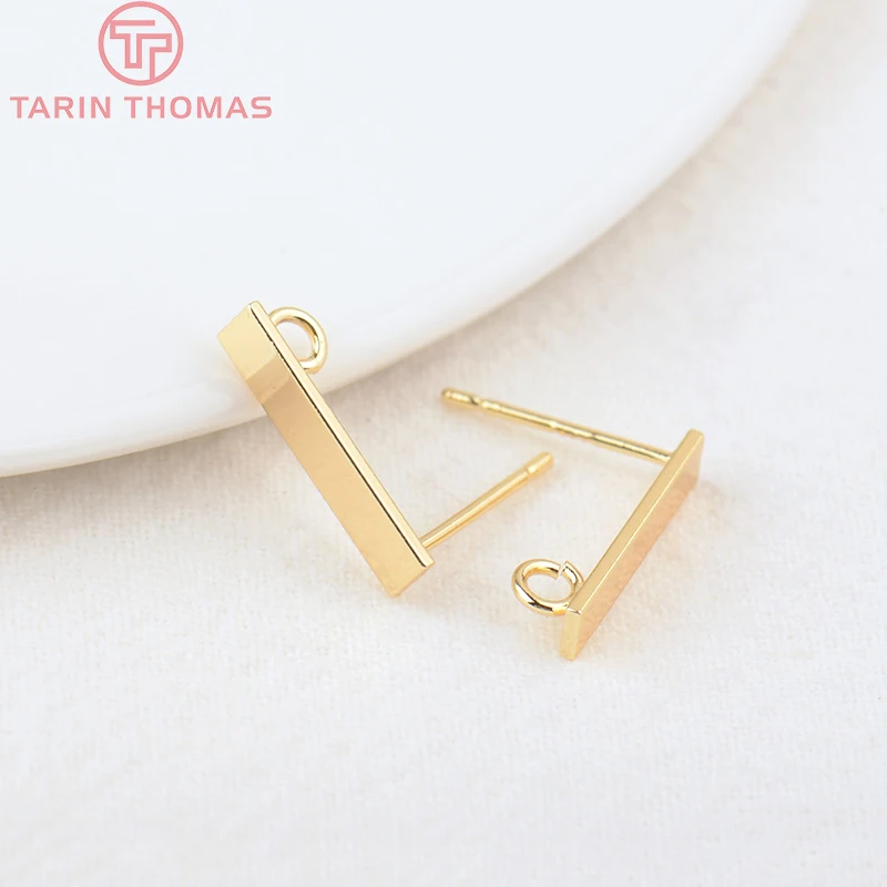 (2691)10PCS 15x3MM Hole 2MM 24K Gold Color Brass Rectangle Stud Earrings High Quality Diy Jewelry Findings Accessories