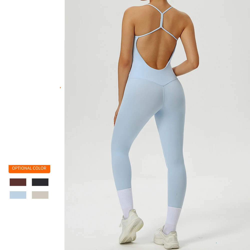 

‌Women's Bodysuit Yoga Jumpsuit - High-Waisted One-Piece Fitness Suit For Pilates & Workout, Breathable & Stretchy Gym Clothes