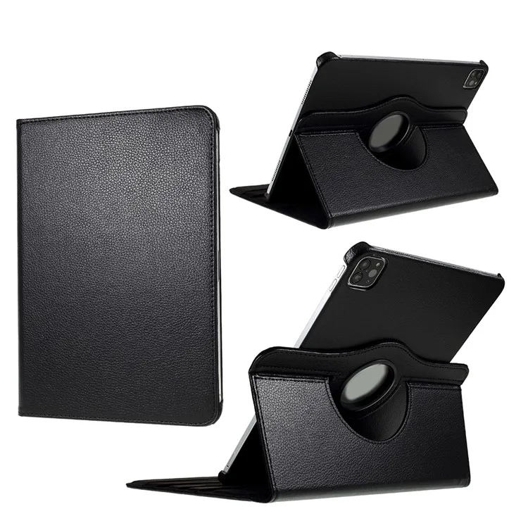 

Litchi Skin Leather Case Cover with 360 Rotating Stand for iPad Pro 12.9 (2022) (2021) (2020) (2018) - Black