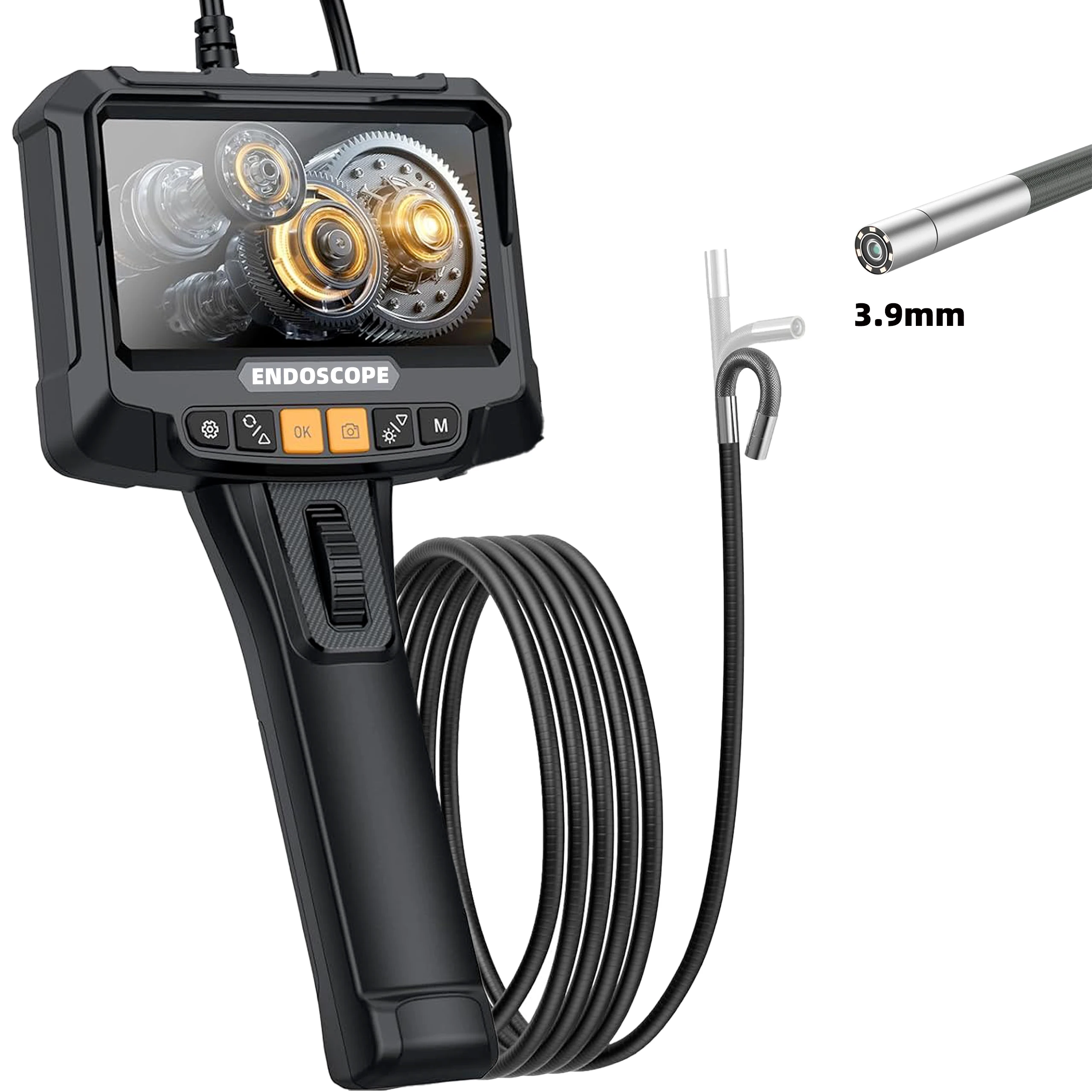 3.9mm Articulating Borescope, 360 Endoscope Camera with Light, Inspection Snake Camera for Borescope ,IP67waterproof