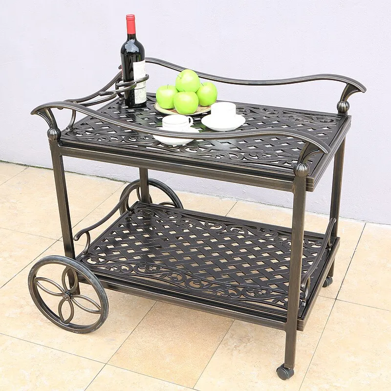 Luxury outdoor garden furniture cast aluminum trolley metal Dining car restaurant diner cart wine for Backyard terrace anti-rust