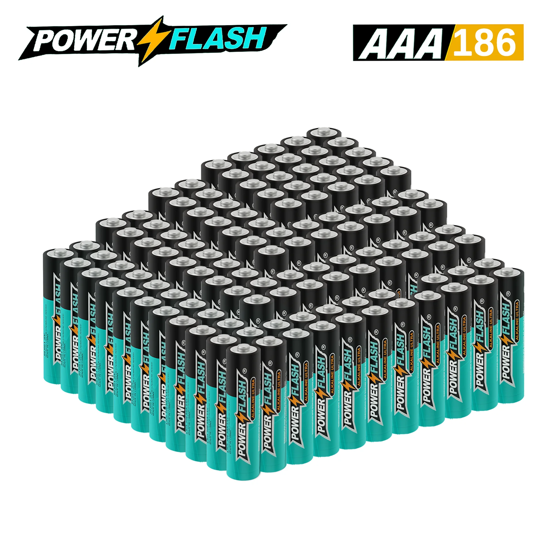 

Powerflash Small Pack Aaa-186Count with 10 Year Leak-Free Warranty, Long-Lasting Power - Alkaline 1.5V Compact Size