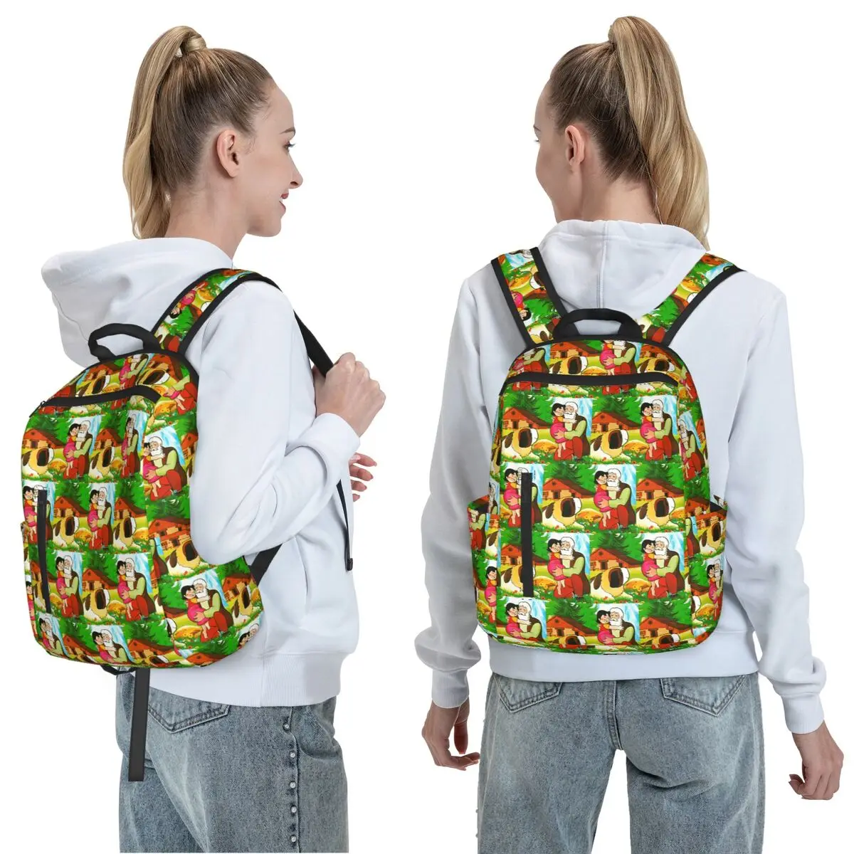 Heidi Peter And Grandpa Alps Cartoon Backpack Daypack Large Capacity Kids BookBag School Bag Shoulder Bags for Men Women
