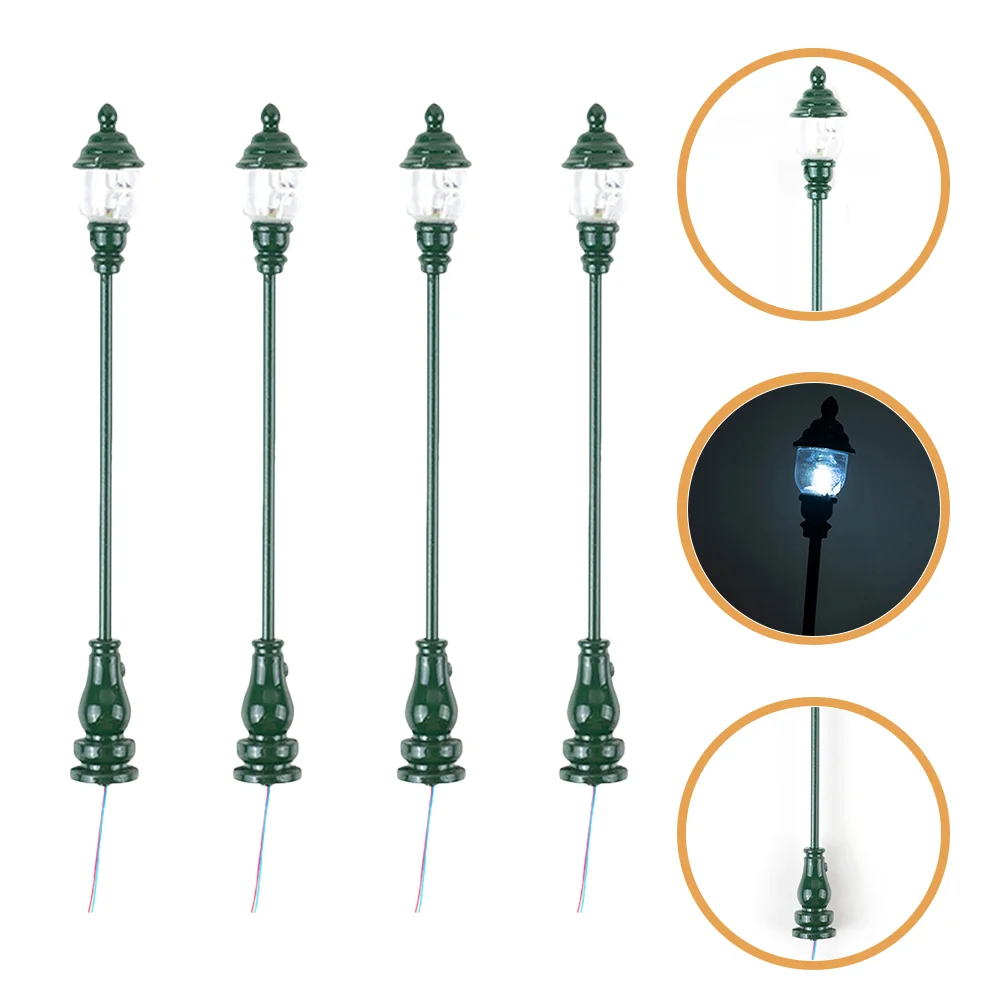 

4 Pcs Street Light Model Garden Mini House Decoration Lamp Post Yard Miniature Green Miniatures Child