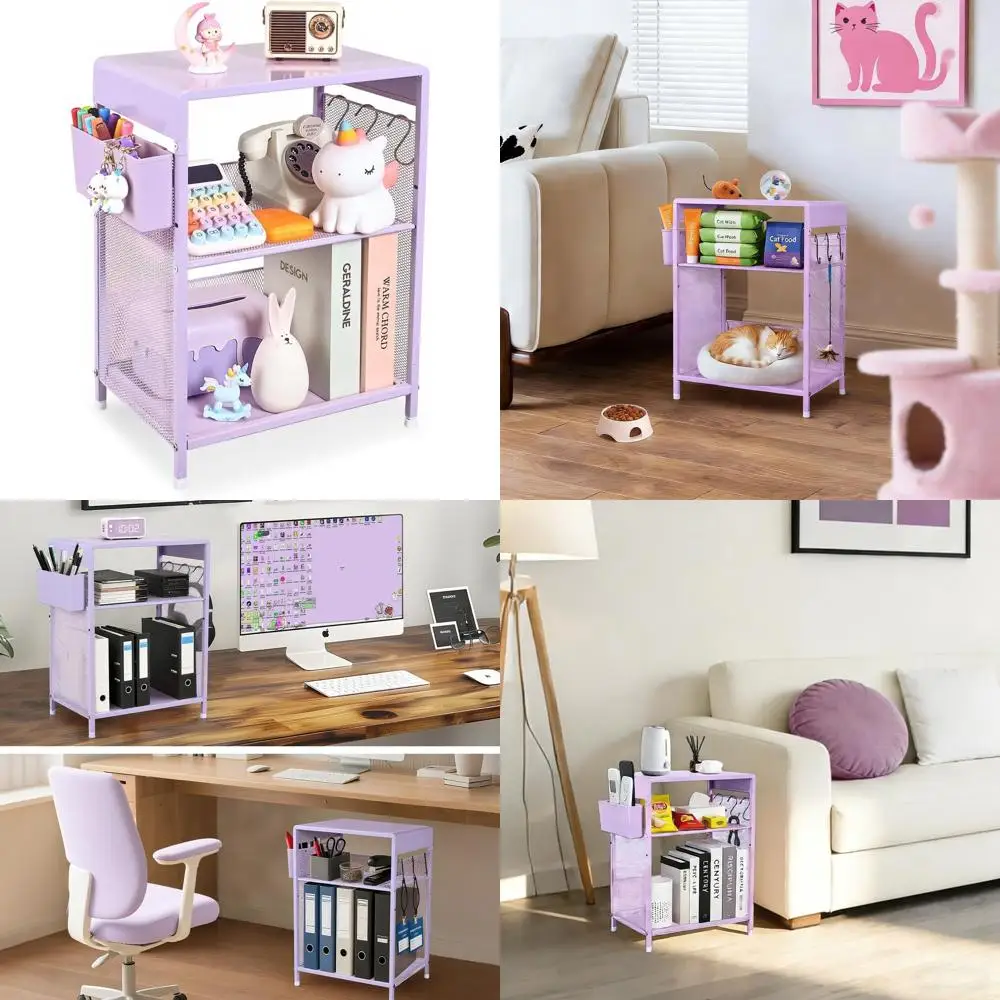 

Functional Nightstand with Hooks and Cup Holder for Kids, Bedroom, Toddler Beds, Small Desks, Girls' Rooms, Coffee Tables, Livin