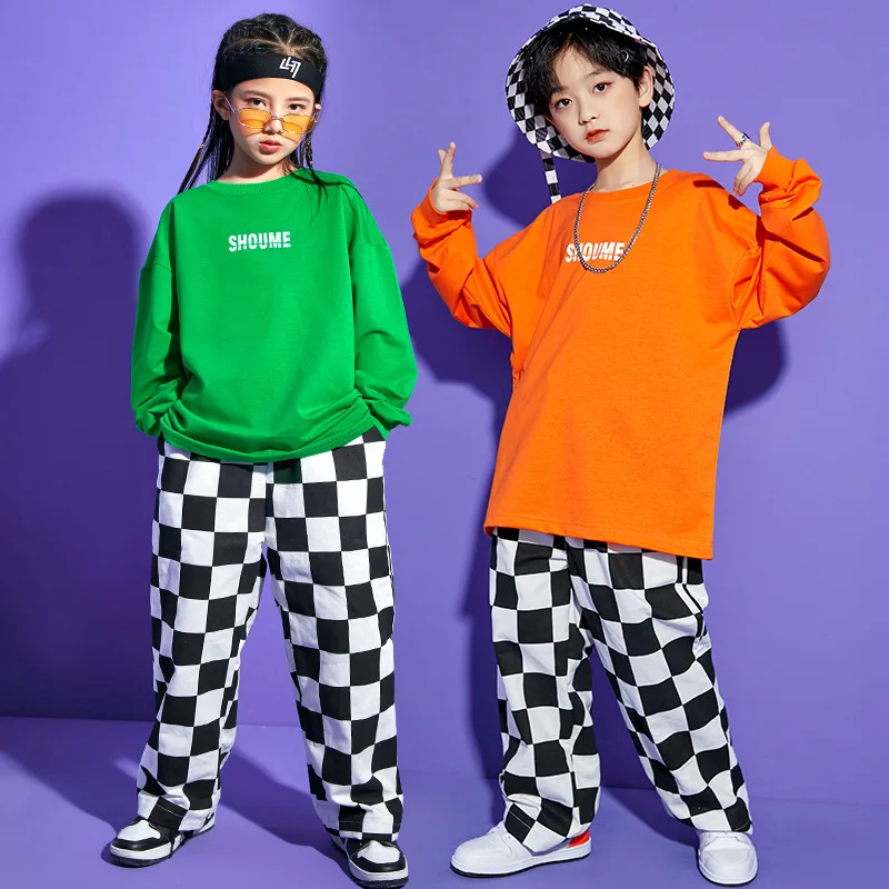 Children's street dance children's clothing boys hiphop tide boys jazz dance clothing children's drum kit checkerboard