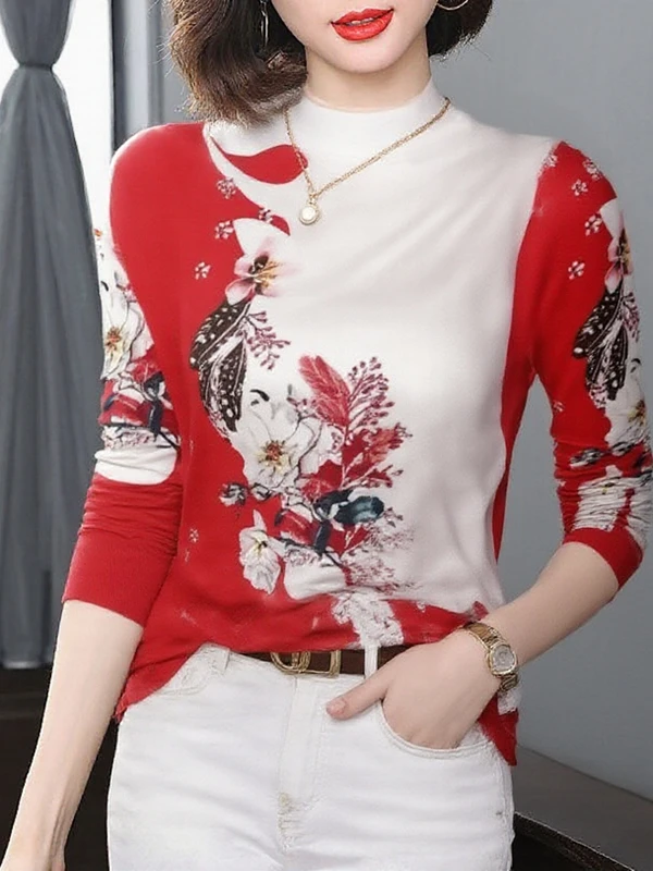 

Утепленная флисовая кофта с длинным рукавом и воротником-стойкой, с принтом, модный свободный топ для женщин среднего и старшего возраста