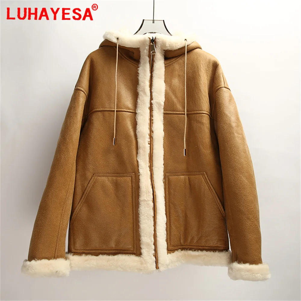 Apenas café m 2024 tamanhos duplos vestindo toscana pele de carneiro shearling casaco feminino inverno quente natural pele de cordeiro shearling jaqueta