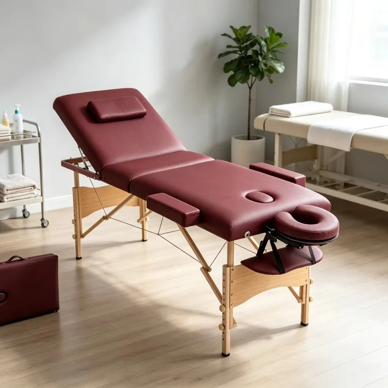 Wooden Massage Bed Traditional Design High Density Sponge Spa Equipment Comfortable Foldable Portable Hotel School Outdoor