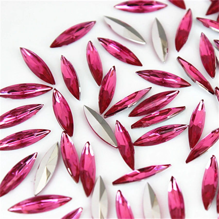 Micui 200pcs  4*15mm Horse Eye Pointback Acrylic Rhinestones Crystal Stones for Clothing Garments Bags Crafts Decorative MC285