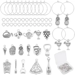 1 Box 16Pcs 16 Styles Wine Glass Charm Rings Bulk Food Wine Charms Silver Glass Maker Identifier Stainless Steel Goblet Glass