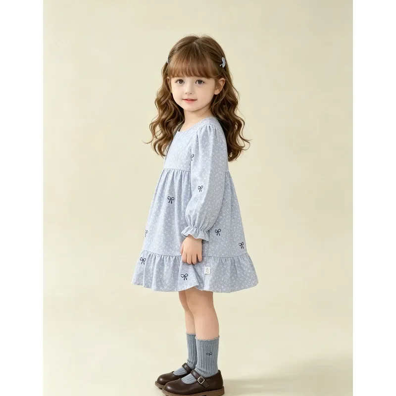 Kinder Mädchenkleid RAISE Herbst Schleife Blumendruck Kinder Mädchen Prinzessinnenkleid Rundhals 2-8 Jahre Mädchen Langarmkleid Haarband – Detail 12