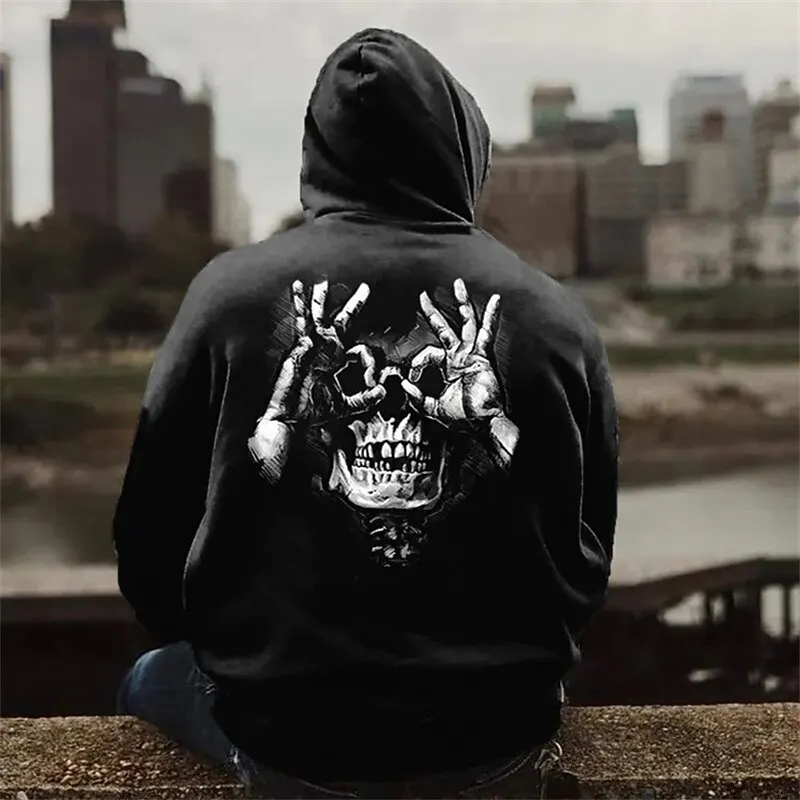 

3D Vintage Skull Print Hoodie For Men Fashion Cool Hip Hop Style Long Sleeve Pullover Top Outdoor Street Dancing Stylish Clothes