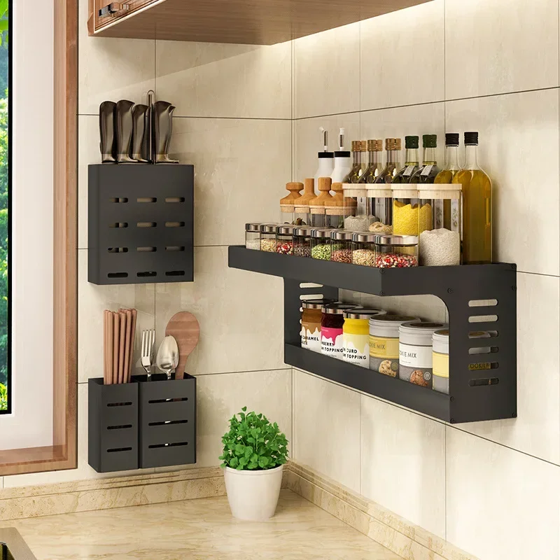 Kitchen 2-layer Shelves Seasoning Bottles Rack Utensils Household Complete Collection Storage Organizer Kitchenware Shelf Holder