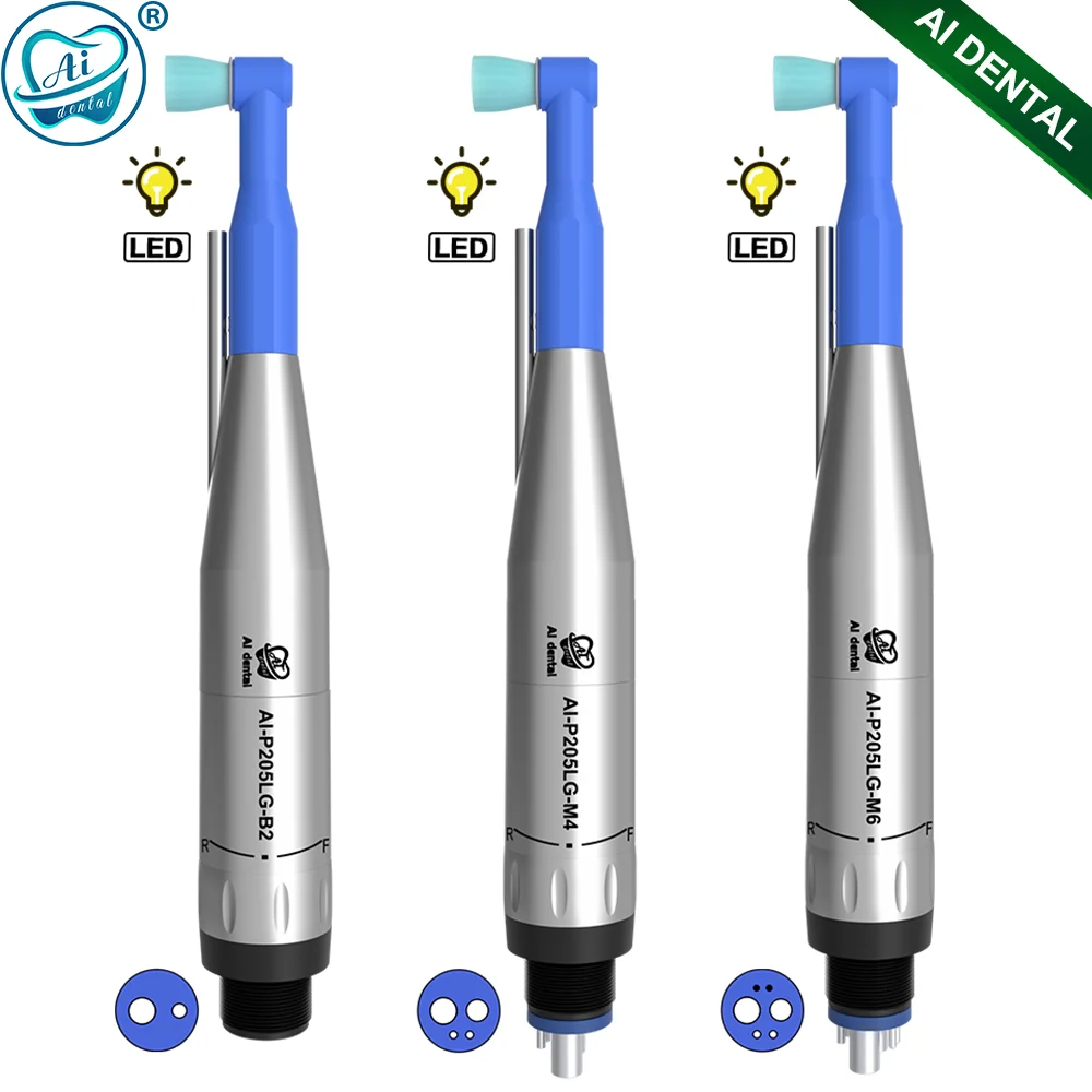 

AI-P205LG-B2/M4/M6 Dental Prophy Handpiece Stainless Steel Internal Water Spray 2/4/6 Holes E-Type LED Air Motor Dentist Tools