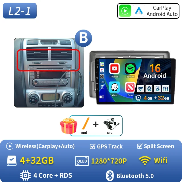 Android 16 autoradio voor Kia Sportage 2 2004 2005 2006 2007-2010 Auto Carplay GPS Multimedia Speler Stereo Navigatie Head Unit - afbeelding 1