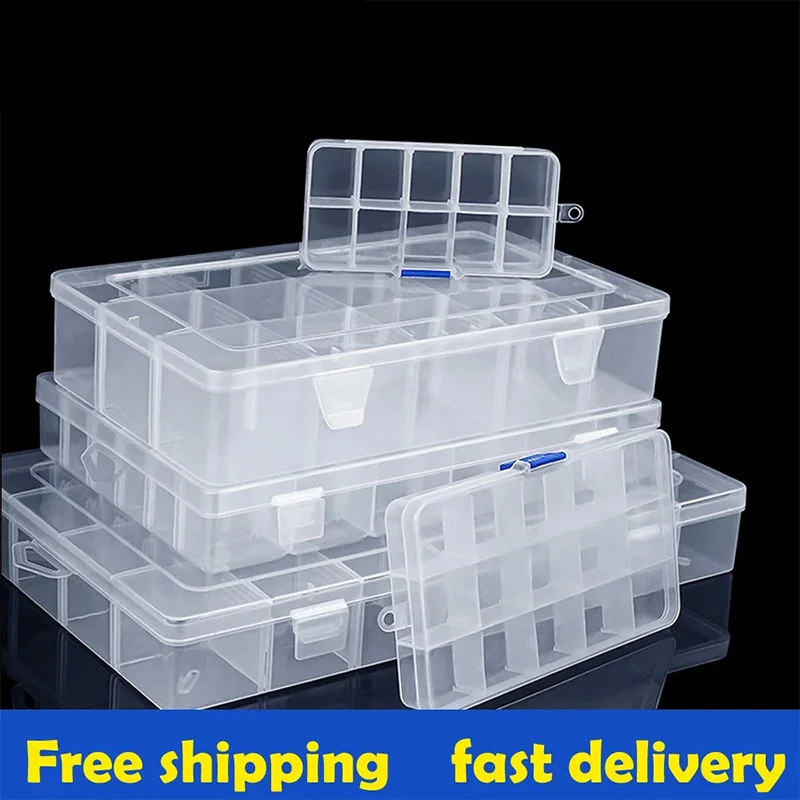 Plastic Box Case Container Transparent Plastic Storage Box Adjustable Compartment Jewelry Earring Bead Screw Holder Display Case