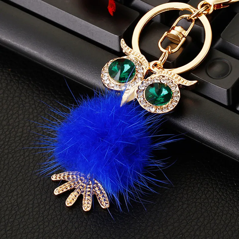 New Design Crystal Plush Owl Keychain Full Rhinestone Key Ring Key Holders For Women Bag Accessories Cute Animal Car Key Chain view 5